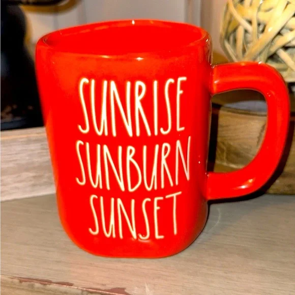 Rae Dunn Magenta Ceramic Orange Coffee/Tea Mug/Cup “Sunrise Sunburn Sunset” - Picture 1 of 2